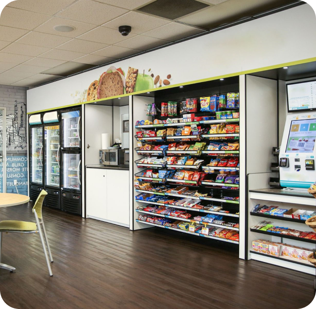 Office micromarket with snacks, drinks,