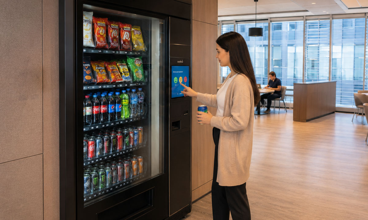 How AI Lock-In Coolers Support Cashless Self-Serve Breakroom Experiences